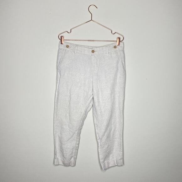 Banana Republic Linen Pants Womens 8 Beige Ankle Pockets Coastal Lagenlook Beach - Picture 1 of 6